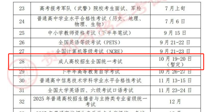 2024廣東成人高考考試時間
